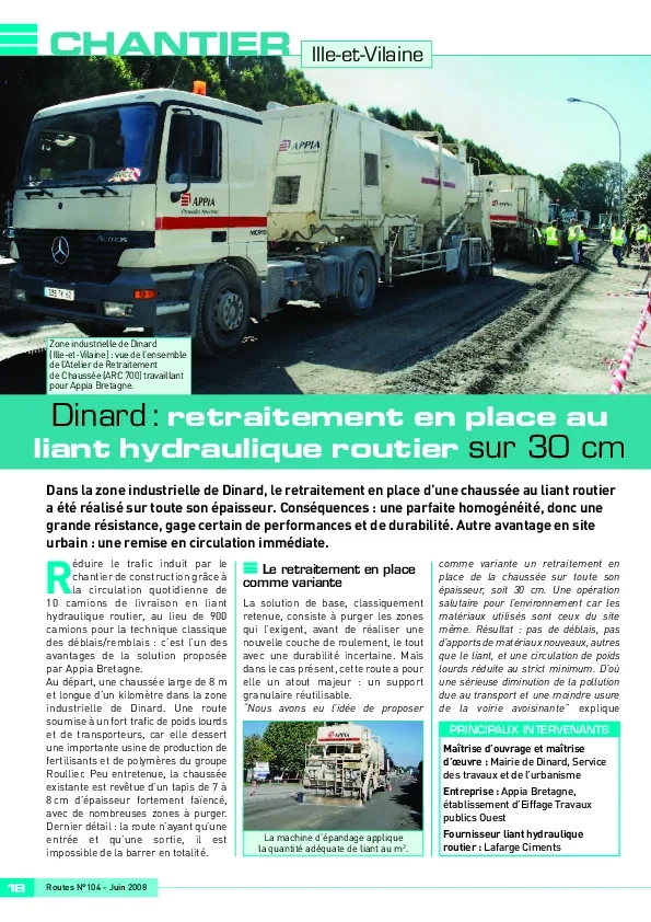 Dinard, retraitement en place au liant hydraulique routier sur 30 cm