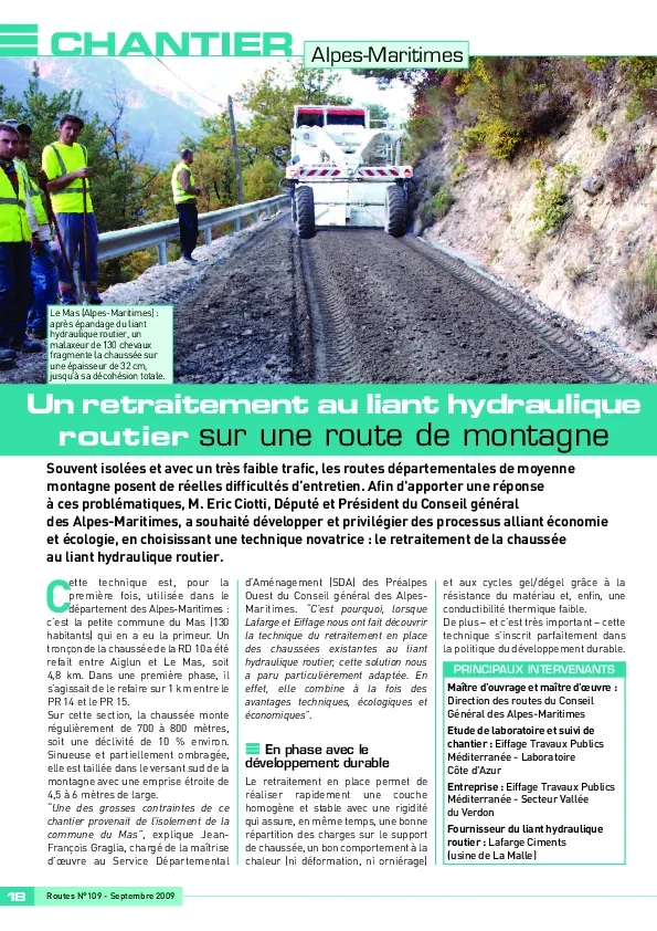 Un retraitement au liant hydraulique routier sur une route de montagne