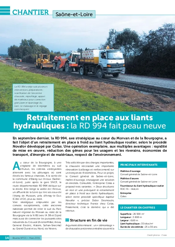 Retraitement en place aux liants hydrauliques : la RD 994 fait peau neuve