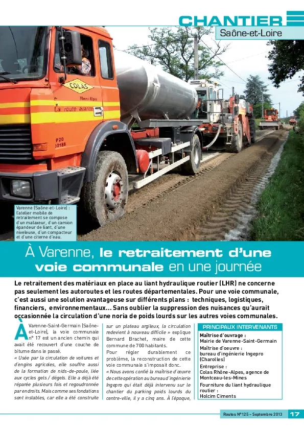 À Varenne : le retraitement d'une voie communale en une journée