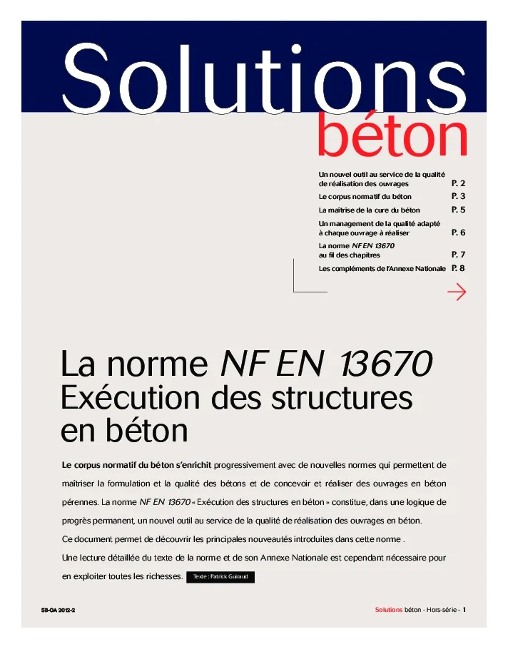 La norme NF EN 13670 Exécution des structures en béton