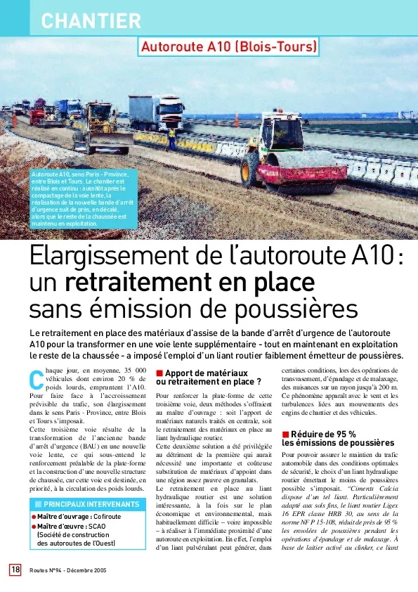Élargissement de l’autoroute A10 : un retraitement en place sans émission de poussières