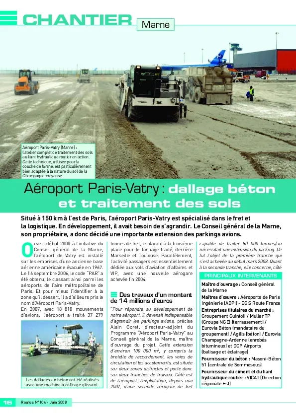Aéroport de Paris-Vatry : dallage béton et traitement des sols