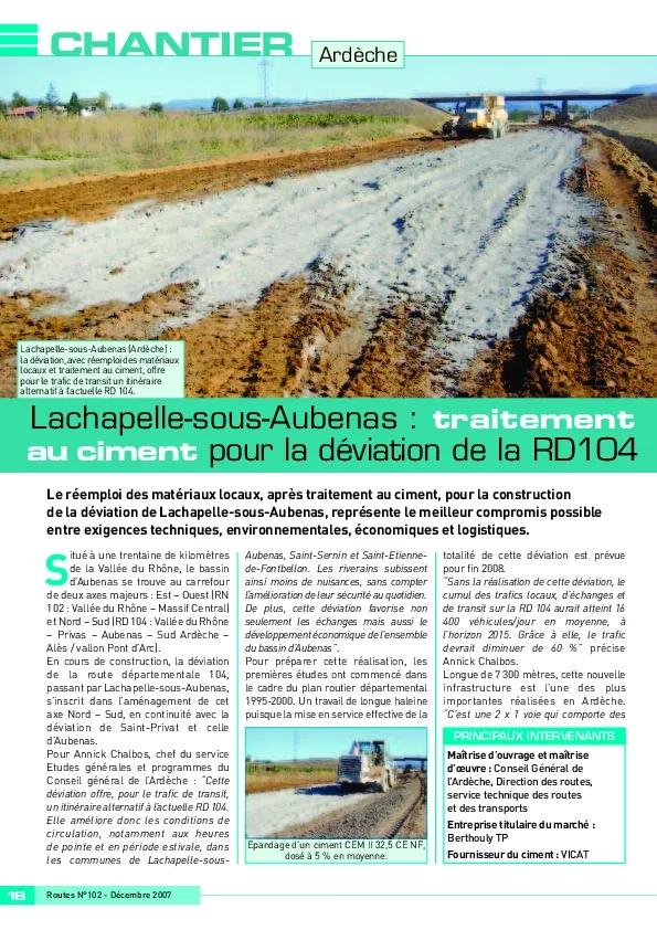 Lachapelle-sous-Aubenas : traitement au ciment pour la déviation de la RD104