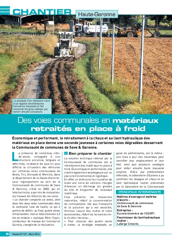 Des voies communales en matériaux retraités en place à froid