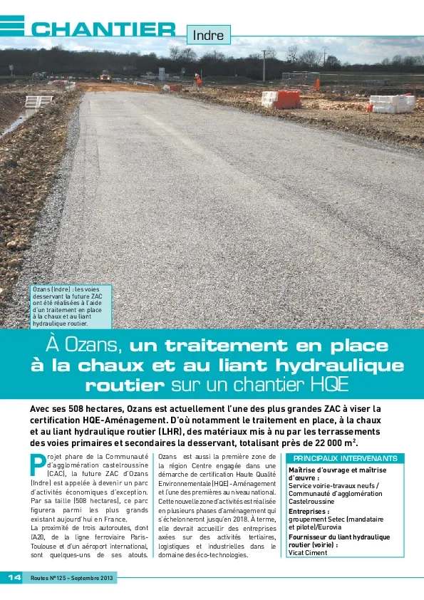 À Ozans, un traitement en place à la chaux et au liant hydraulique routier sur un chantier HQE