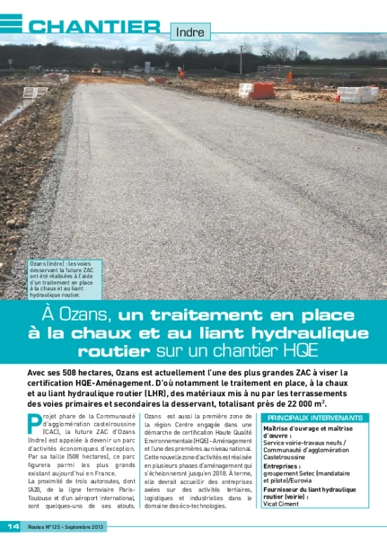 À Ozans, un traitement en place à la chaux et au liant hydraulique routier sur un chantier HQE